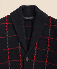 Merino Wool Windowpane Intarsia Shawl-Collar Cardigan | Brooks Brothers online shop
