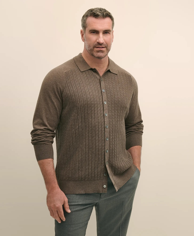 Mini-Cable Knit Polo Cardigan, Big & Tall | Brooks Brothers online