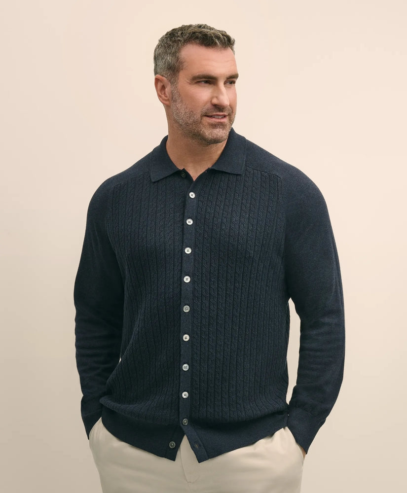 Mini-Cable Knit Polo Cardigan, Big & Tall | Brooks Brothers online