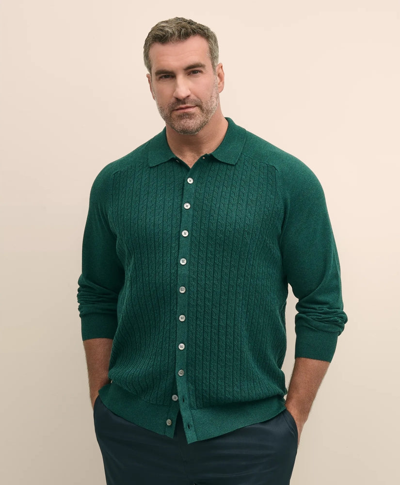 Mini-Cable Knit Polo Cardigan, Big & Tall | Brooks Brothers online