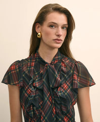 Chiffon Plaid Flutter-Sleeve Maxi Dress | Brooks Brothers online shop