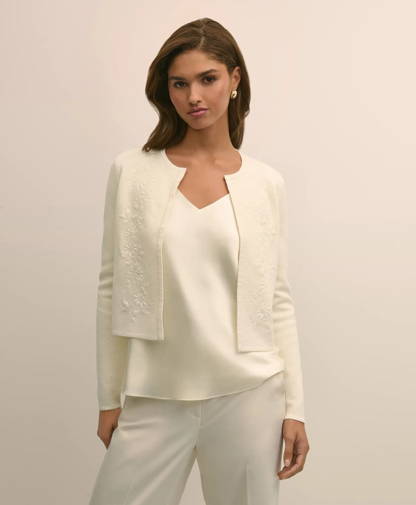 Merino-Wool-Cotton Blend Floral Embellished Cardigan | Brooks Brothers on sale