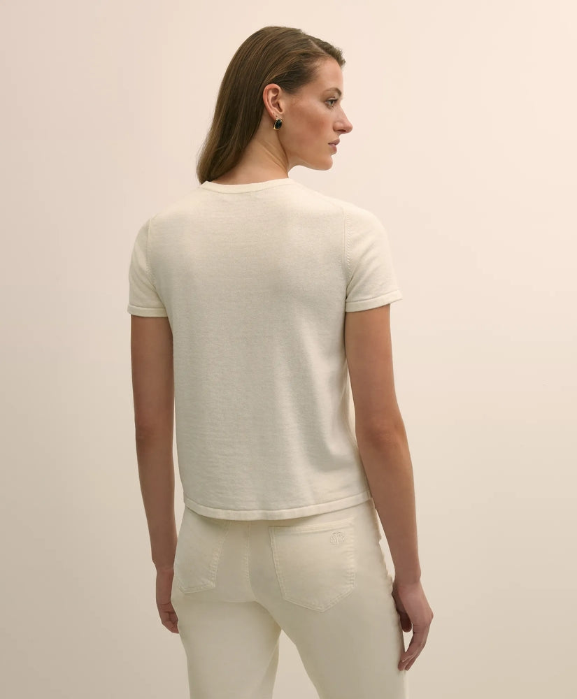 Merino-Wool-Cotton Blend Floral Embellished Short-Sleeve Sweater Shell | Brooks Brothers cheap
