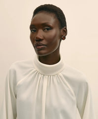 Crepe Band-Collar Relaxed Blouse | Brooks Brothers on sale