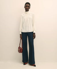 Crepe Band-Collar Relaxed Blouse | Brooks Brothers on sale
