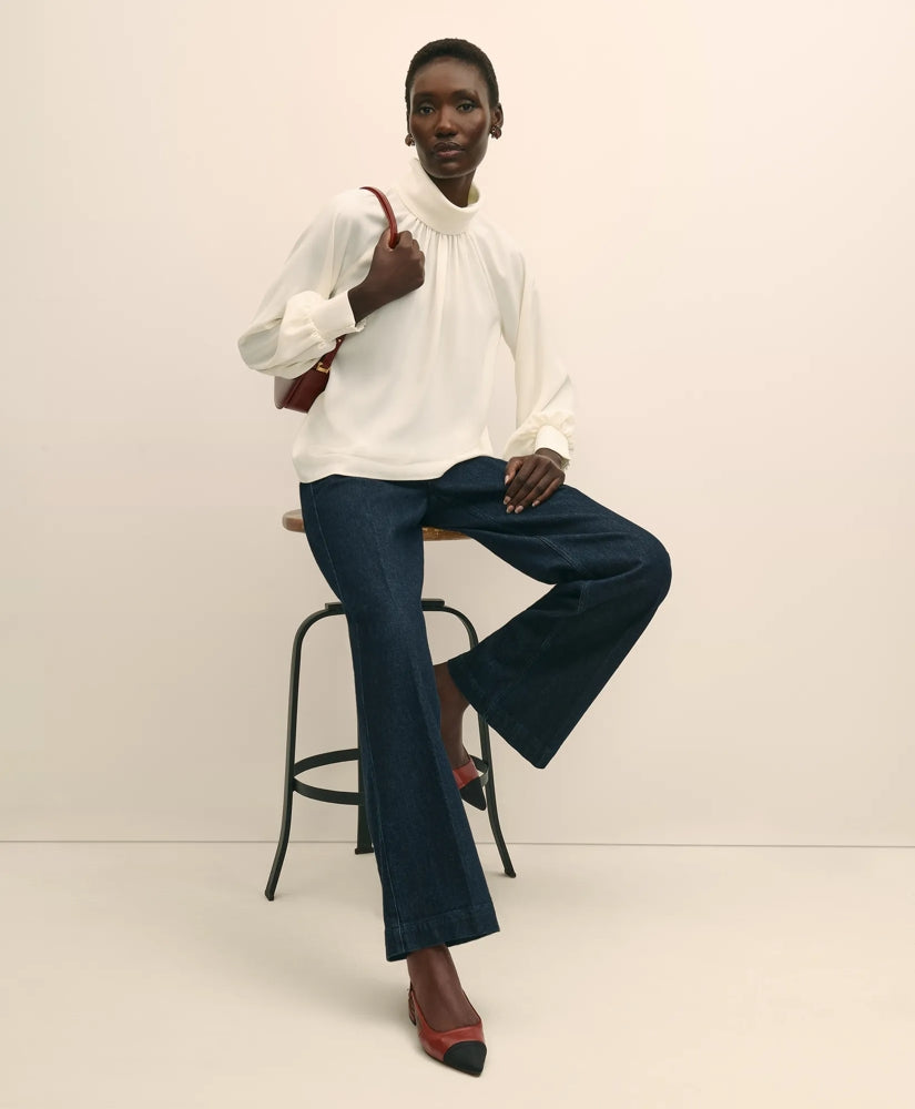 Crepe Band-Collar Relaxed Blouse | Brooks Brothers on sale