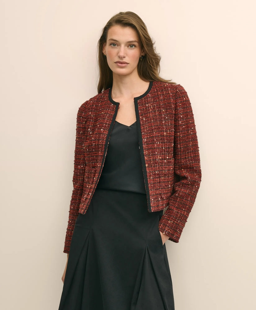 Cotton-Wool Blend Boucle Shimmer Cropped Jacket | Brooks Brothers discount