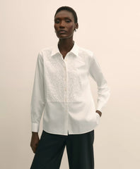 Cotton Sateen Relaxed Lace-Bib Shirt | Brooks Brothers for sale