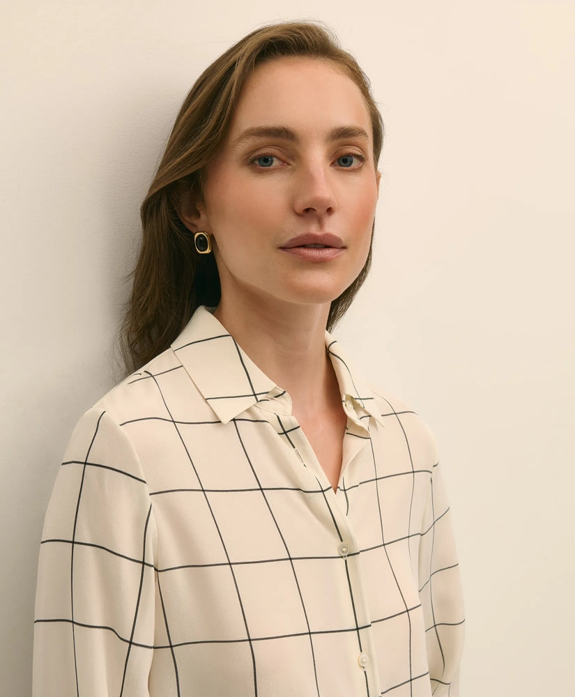 Relaxed Silk Windowpane Blouse | Brooks Brothers sale