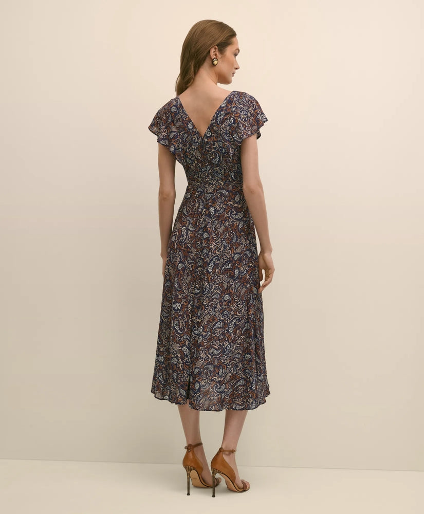 Paisley Shimmer Ruffle-Front Chevron-Stripe Dress | Brooks Brothers online shop
