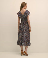 Paisley Shimmer Ruffle-Front Chevron-Stripe Dress | Brooks Brothers online shop