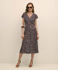 Paisley Shimmer Ruffle-Front Chevron-Stripe Dress | Brooks Brothers online shop