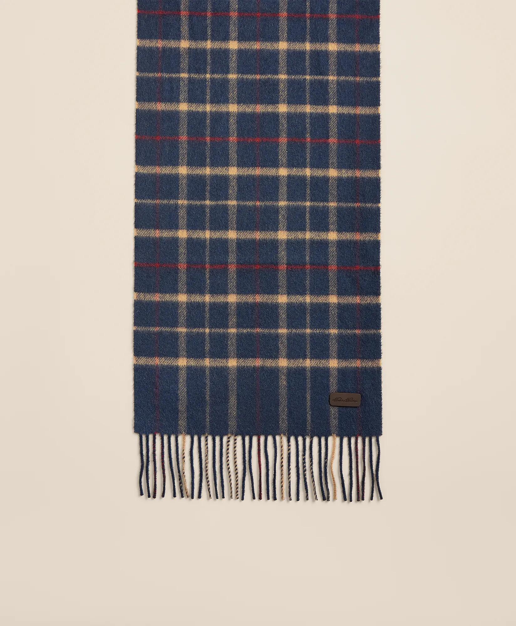 Plaid Camel Hair Windowpane Fringed Scarf | Brooks Brothers discount