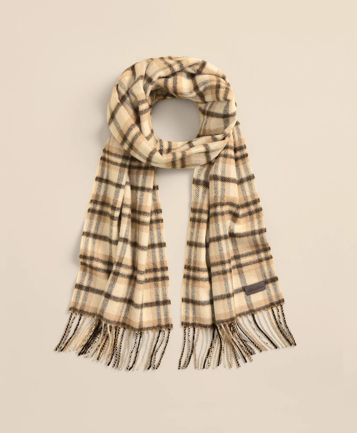 Plaid Camel Hair Windowpane Fringed Scarf | Brooks Brothers online shop