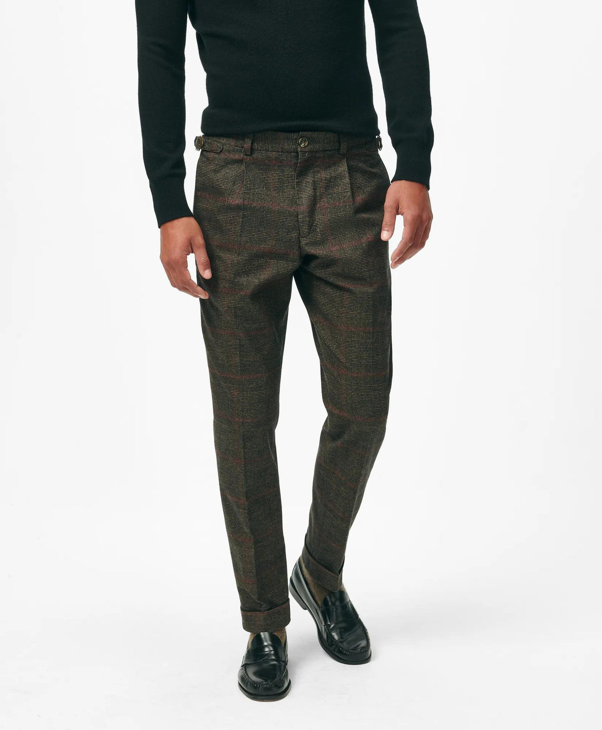 Pleated Side-Tab Pants in Check Cotton Blend | Brooks Brothers for sale