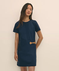 Ponte Short-Sleeve Mini Dress With Buckle Detail | Brooks Brothers on sale