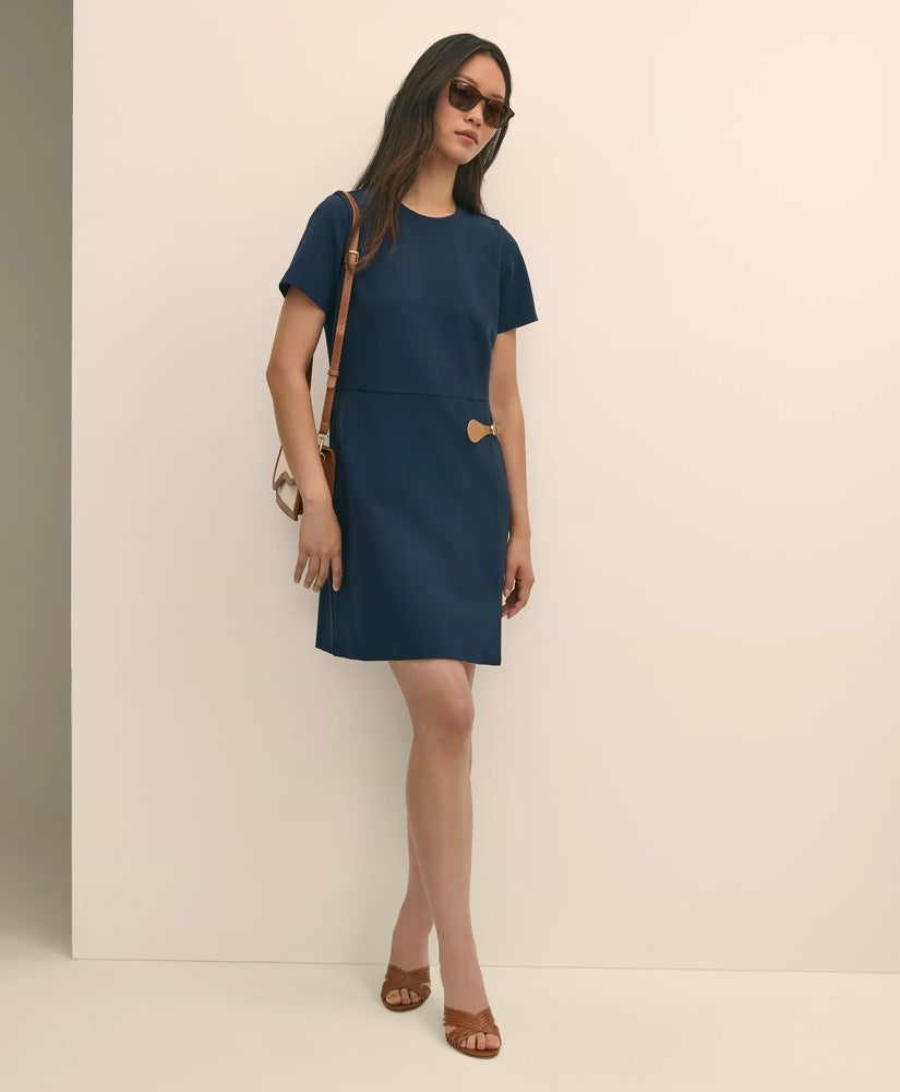 Ponte Short-Sleeve Mini Dress With Buckle Detail | Brooks Brothers on sale