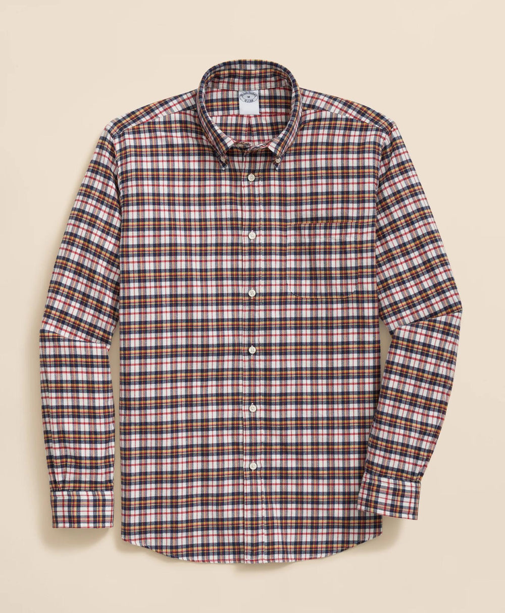 Portuguese Flannel Polo Button Down Collar, Multi-Check Shirt | Brooks Brothers discount