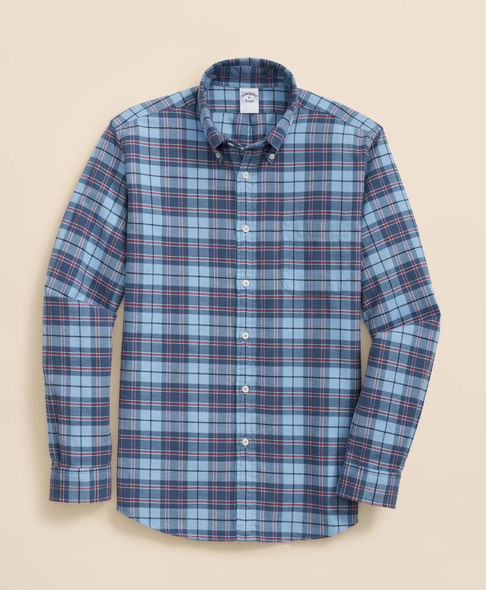 Portuguese Flannel Polo Button Down Collar, Plaid Shirt | Brooks Brothers on sale