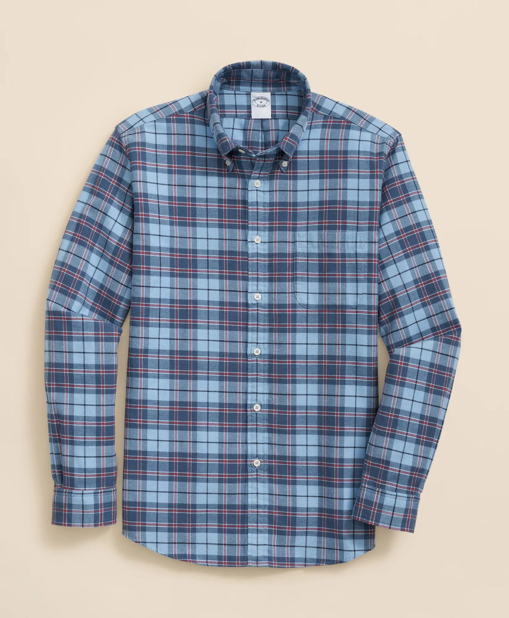 Portuguese Flannel Polo Button Down Collar, Plaid Shirt | Brooks Brothers on sale