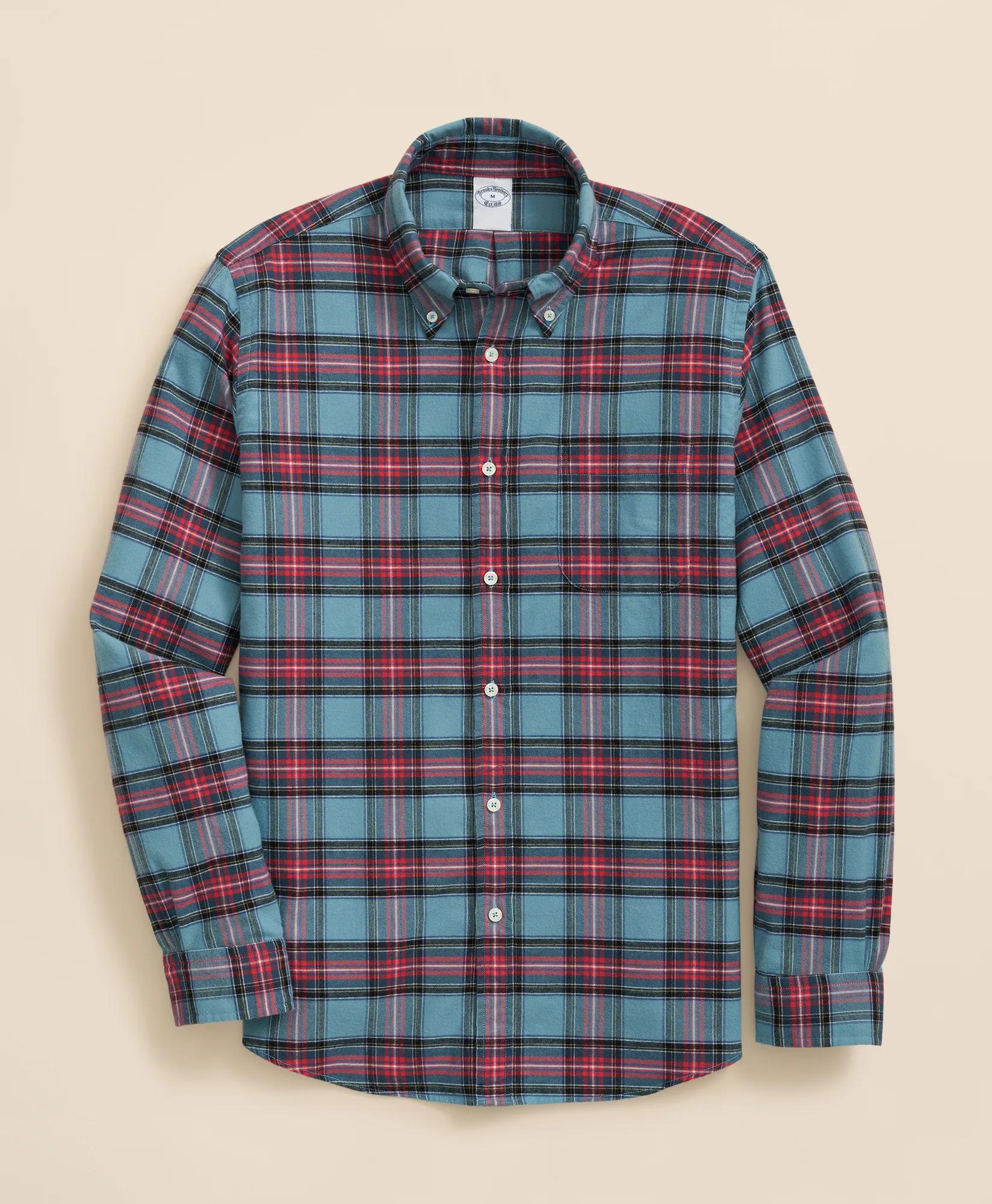 Portuguese Flannel Polo Button Down Collar, Stewart Tartan Shirt | Brooks Brothers online shop
