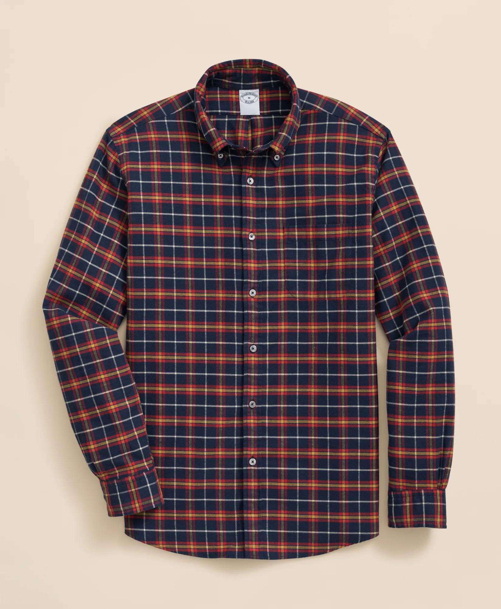 Portuguese Flannel Polo Button Down Collar, WIndowpane Shirt | Brooks Brothers for sale