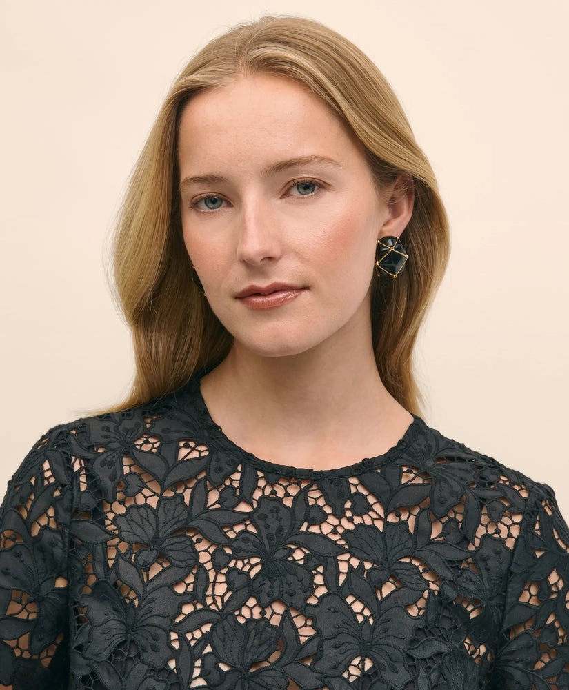 Relaxed Short-Sleeve Semi-Sheer Lace Top | Brooks Brothers discount
