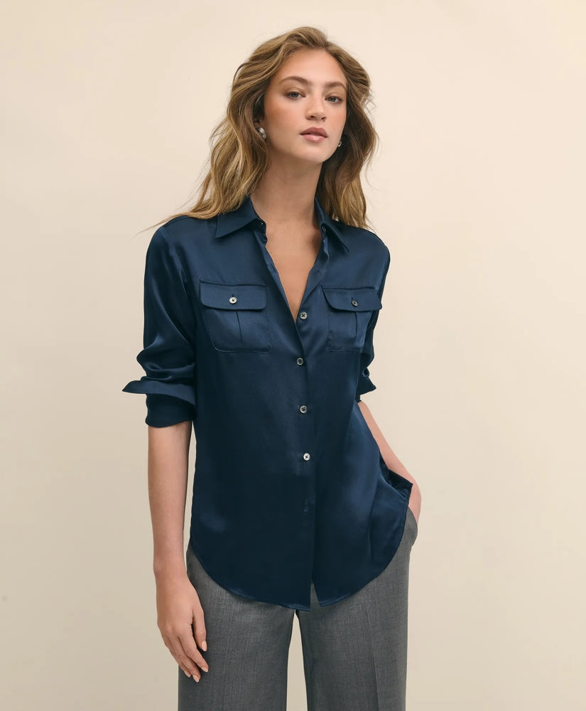 Relaxed Utility Blouse in Washable Silk | Brooks Brothers online shop