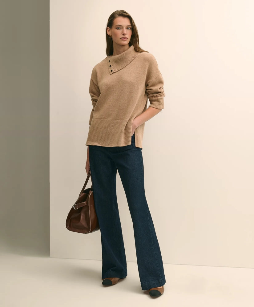 Relaxed Wool-Blend Foldover Snap Collar Sweater | Brooks Brothers sale