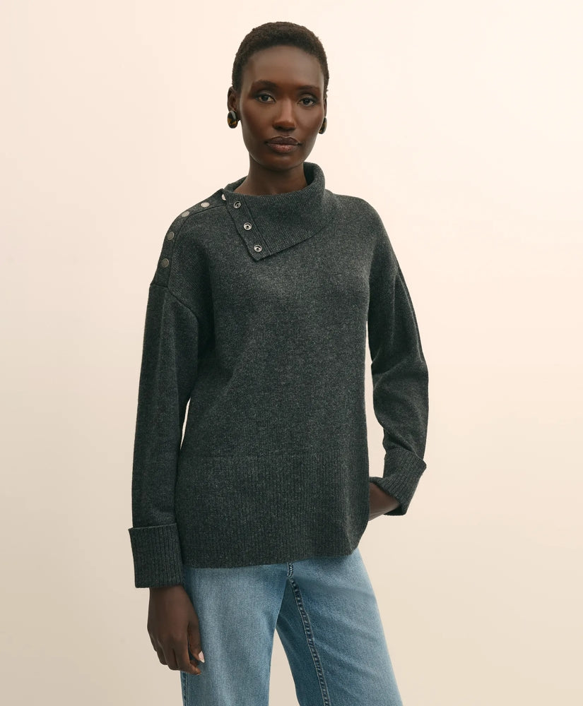 Relaxed Wool-Blend Foldover Snap Collar Sweater | Brooks Brothers sale