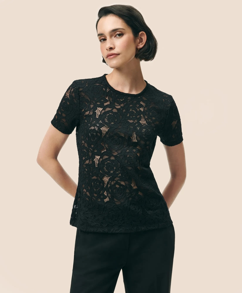 Semi-Sheer Short-Sleeve Top in Floral Lace | Brooks Brothers online shop