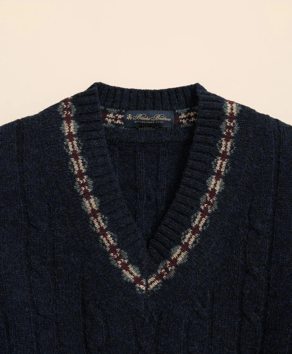 Shetland Wool Fair-Isle Tipped Archive Tennis Sweater | Brooks Brothers for sale