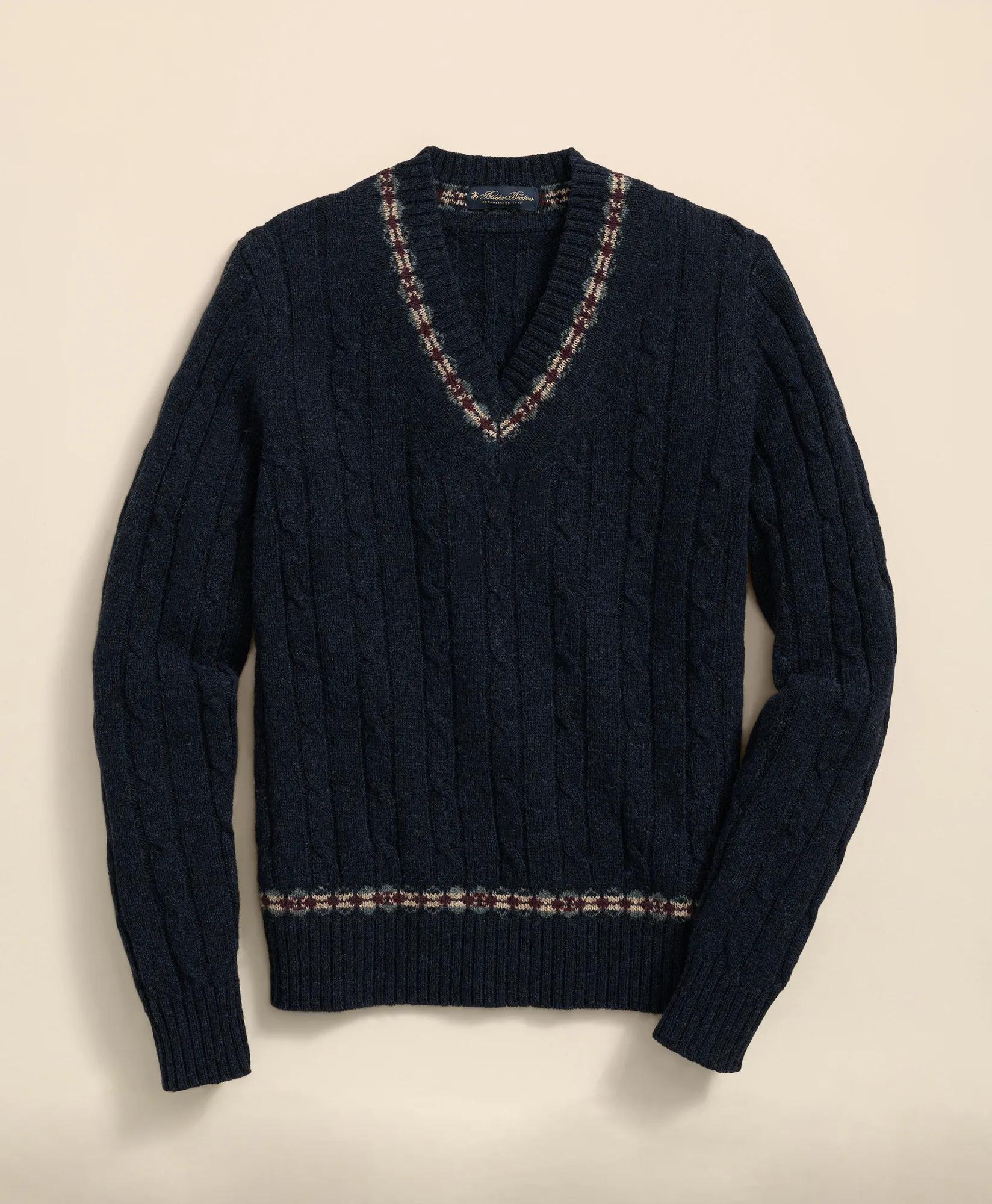 Shetland Wool Fair-Isle Tipped Archive Tennis Sweater | Brooks Brothers for sale