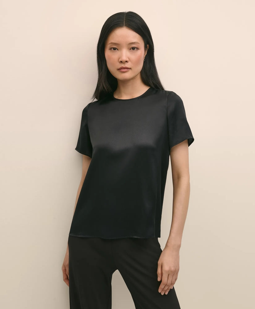Short-Sleeve Top in Washable Silk Charmeuse | Brooks Brothers sale