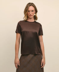 Short-Sleeve Top in Washable Silk Charmeuse | Brooks Brothers online shop