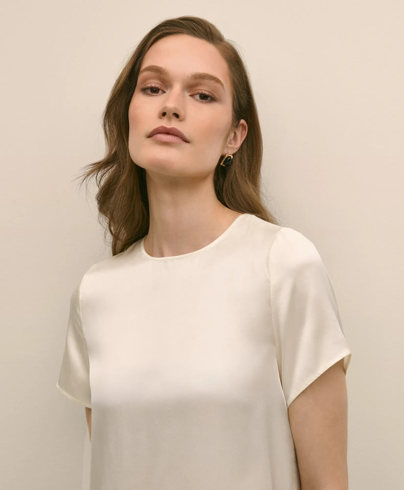 Short-Sleeve Top in Washable Silk Charmeuse | Brooks Brothers sale