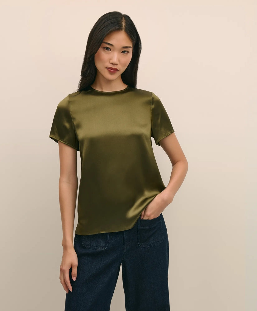 Short-Sleeve Top in Washable Silk Charmeuse | Brooks Brothers online shop