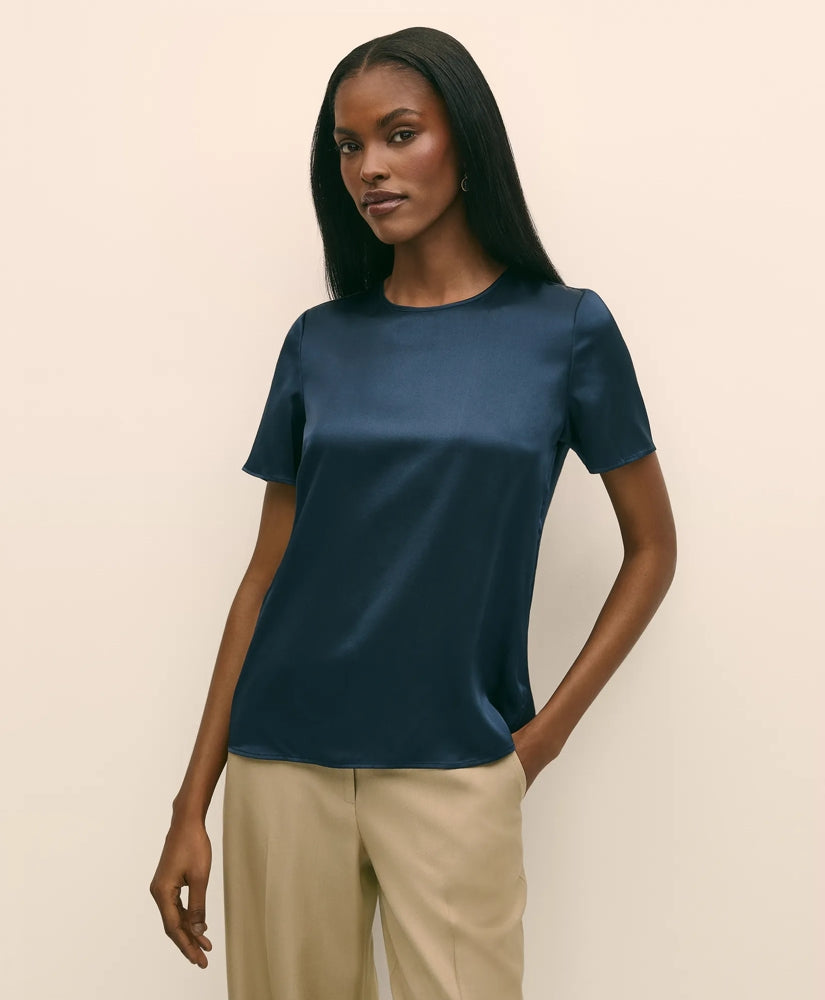 Short-Sleeve Top in Washable Silk Charmeuse | Brooks Brothers sale