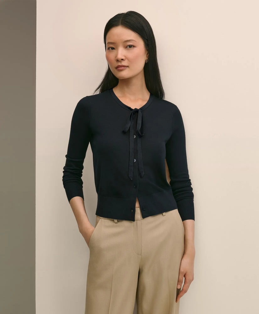 Silk-Blend Bow-Neck Cardigan | Brooks Brothers on sale