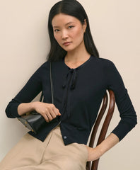 Silk-Blend Bow-Neck Cardigan | Brooks Brothers on sale
