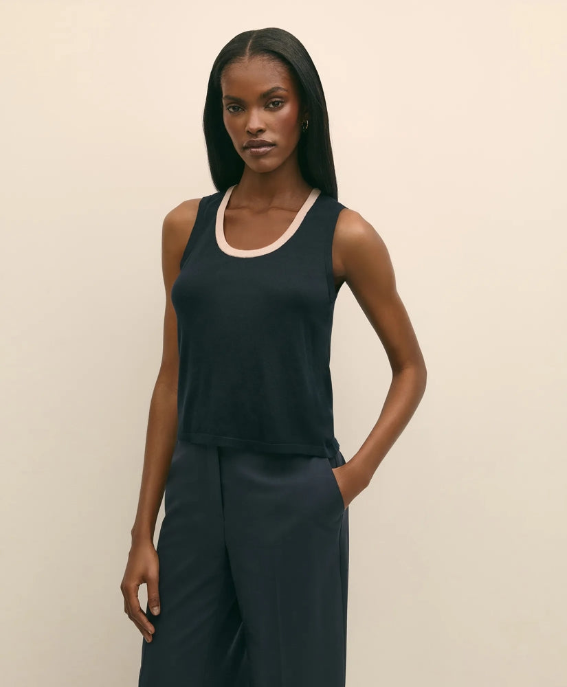 Silk-Blend Tipped Sleeveless Sweater Shell | Brooks Brothers online shop