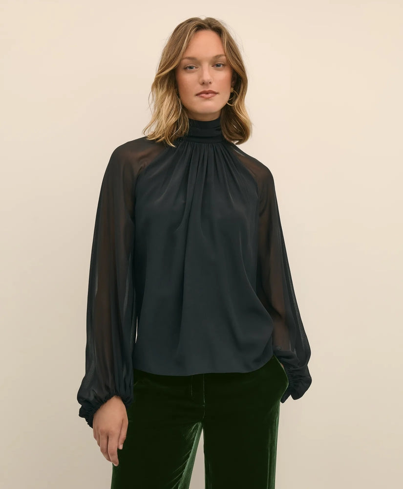 Silk Contrast-Sleeve Blouse | Brooks Brothers discount