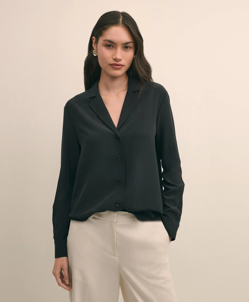 Silk Crepe Notch-Collar Blouse | Brooks Brothers on sale
