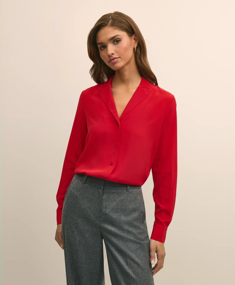Silk Crepe Notch-Collar Blouse | Brooks Brothers sale