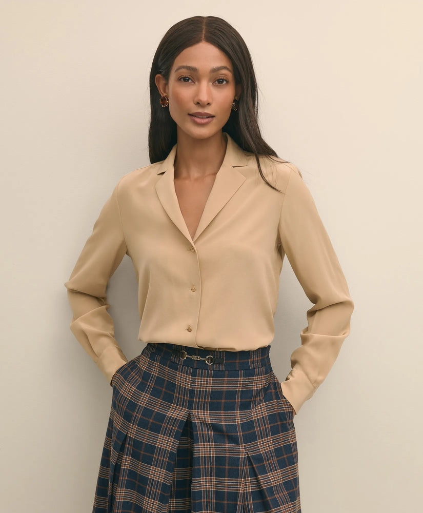 Silk Crepe Notch-Collar Blouse | Brooks Brothers sale