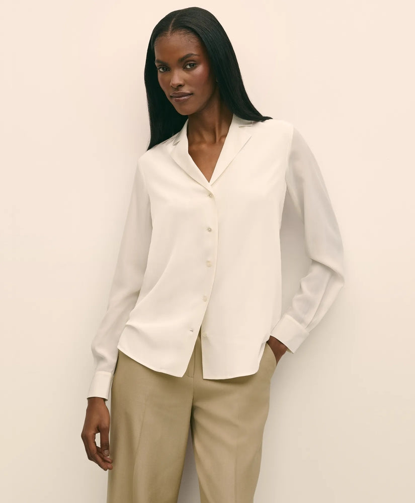 Silk Crepe Notch-Collar Blouse | Brooks Brothers on sale