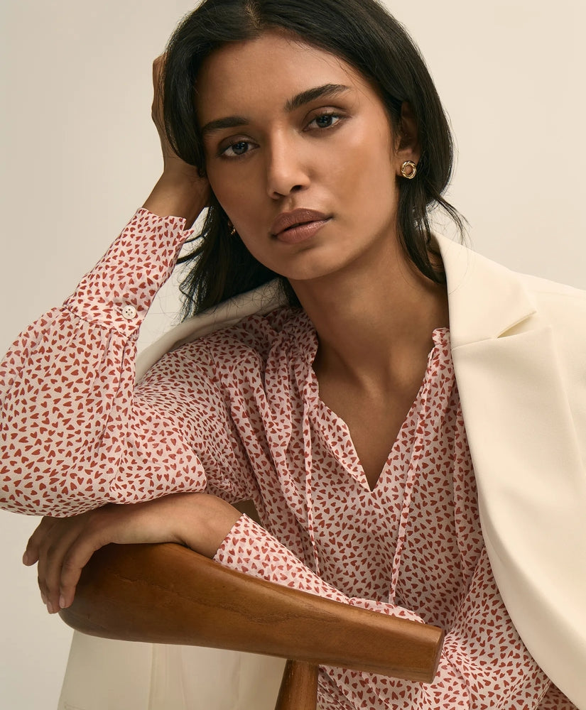 Silk Georgette Heart-Motif Peasant Blouse | Brooks Brothers cheap