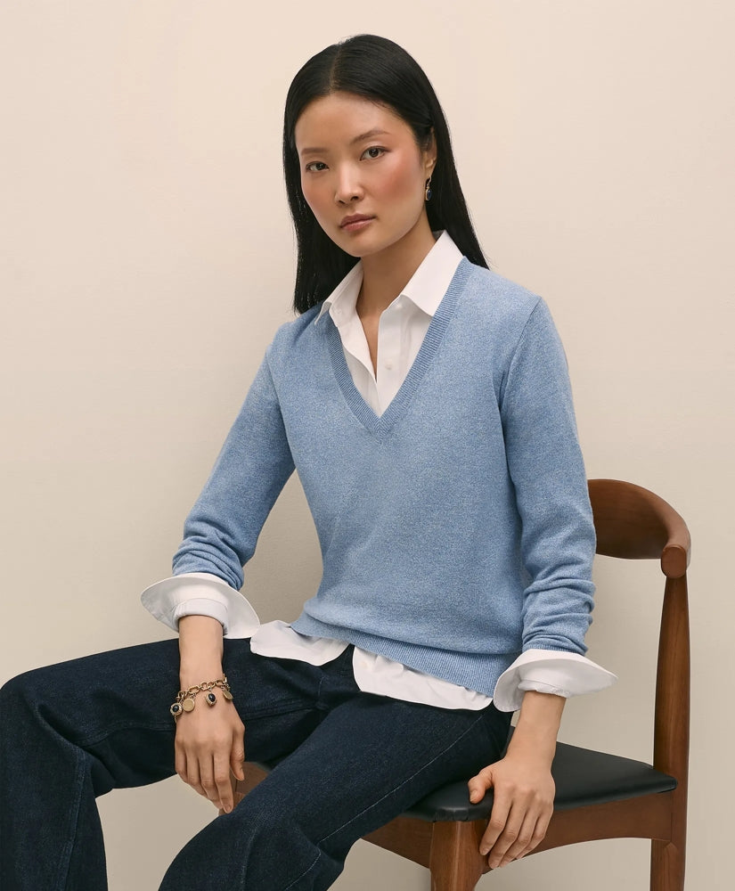 Silk V-Neck Marled Knit Relaxed Sweater | Brooks Brothers discount