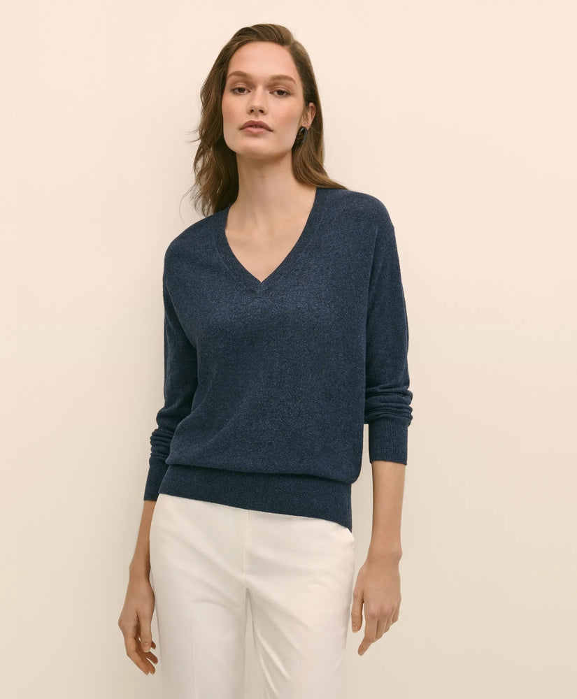 Silk V-Neck Marled Knit Relaxed Sweater | Brooks Brothers discount