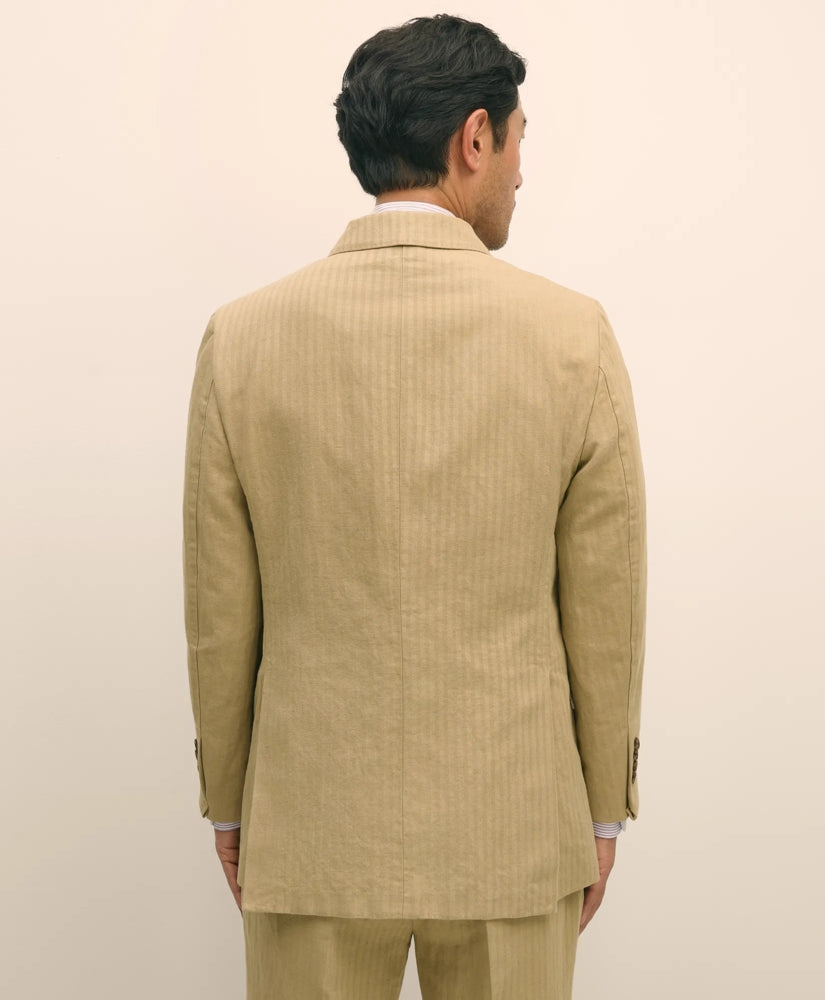 Slim Fit Cotton-Linen Herringbone Double-Breasted Suit Jacket | Brooks Brothers online shop